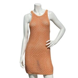 NWOT Free People Beach Cotton Apricot Orange Crochet Cover Up Tank Dress XS